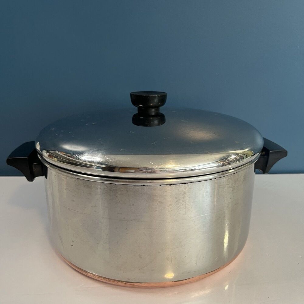 REVERE WARE 1801 6 Qt Stock Pot & Lid Stainless / Copper Bottom Clinton ILL USA